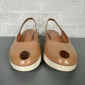Robert Clergerie Nude Patent Leather Slingback Wedge Pumps Cutout Size 40.5/10